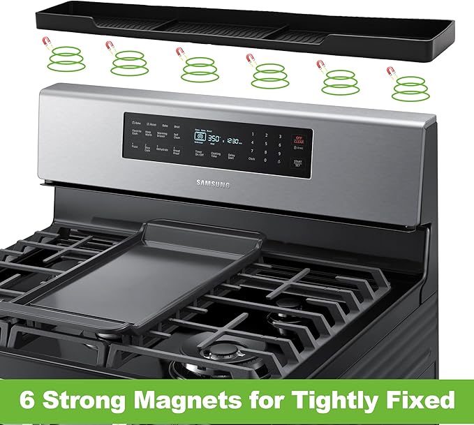 30 Inch Magnetic Stove Top Shelf | 3-Zone Kitchen Organizer with Anti-Slip & Anti-Fall Design | Heat Resistant (-40°F to 446°F) Food-Grade Silicone Spice Rack for Flat-Top Stoves, Black
