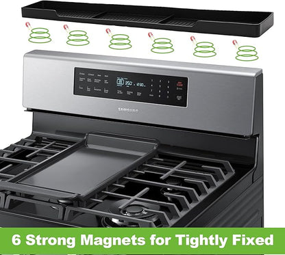 30 Inch Magnetic Stove Top Shelf | 3-Zone Kitchen Organizer with Anti-Slip & Anti-Fall Design | Heat Resistant (-40°F to 446°F) Food-Grade Silicone Spice Rack for Flat-Top Stoves, Black