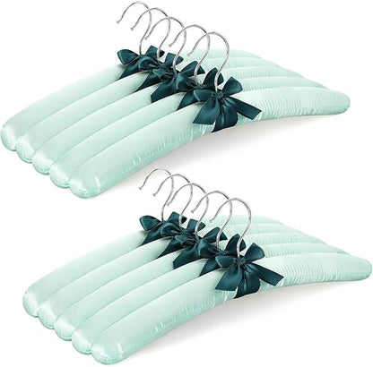 TOPIA HANGER Padded Hangers for Women Clothing, 10-Pack Thick Foam Padded Satin Hangers No Shoulder Bump for Sweaters, Coat, Blouses, Dresses (Green), CT18GR10