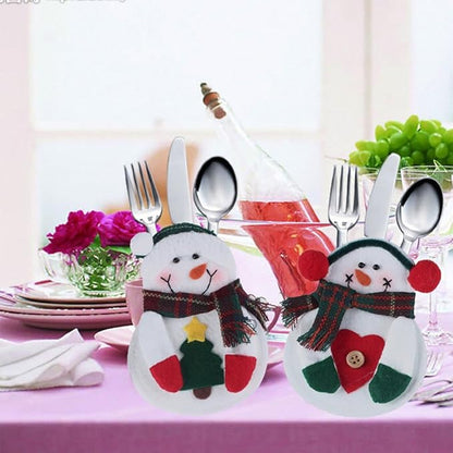 8Pcs Christmas Tableware Holders Set, White Snowman Knife and Fork Bags Covers for Thanksgiving New Year Christmas Party Decorations Xmas Dinner Table Decor Ornaments (White)