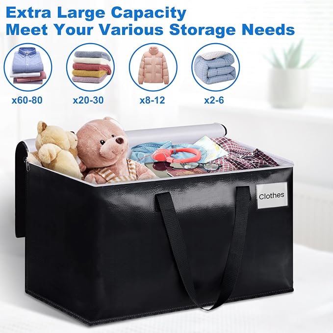 StorageRight Large Moving Bags Heavy Duty Storage Totes for Storage,Packing & Moving Collapsible Moving Supplies with Large Capacity, Reinforced Zippers and Handles, 88L, 4 Packs