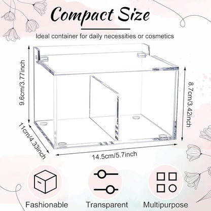Qtip Holder Acrylic Container for Cotton Swab, Cotton Pads, Floss Picks - Restroom Containers Bathroom Essentials Accessories Decor Vanity Storage Organizer, 5.7'' x 3.7'' x 3.42''