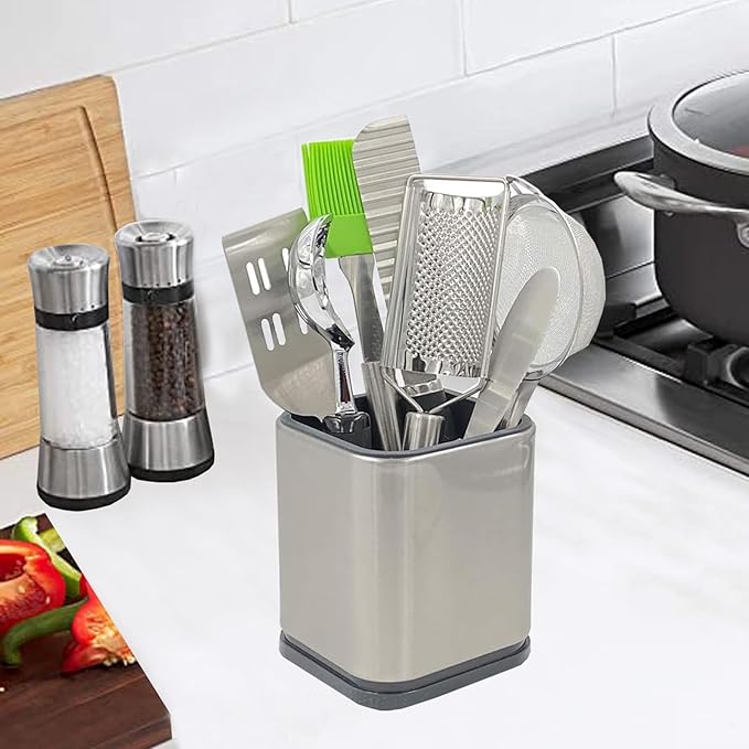 Flatware Holder Stainless Steel Small Utensil Crock - 4.6 Tall