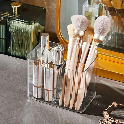 Qtips Holder Bathroom Container, 3-Section Bathroom Organizer Dispenser ,3 Grids Cotton Ball/Swab/Pad Holder ,Jar Organizer Cosmetics Storage for Vanity Clear