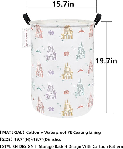 QUEENLALA Large Storage Basket,Laundry Hamper/Bathroom/Home Decor/Collapsible Round Storage Bin,Boys and Girls Hamper/Boxes/Clothing(Round-Rose Castle)