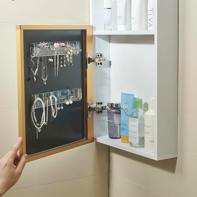 Necklace Organizer Jewelry storage Holder Bracelets Earrings Keys Organizer Hanger Self-Adhesive Wall Acrylic Cabinet Display Easy Hanging for Studs Dangling Bangle 4 Packs