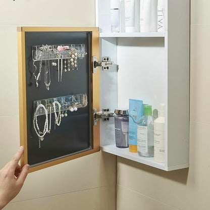Necklace Organizer Jewelry storage Holder Bracelets Earrings Keys Organizer Hanger Self-Adhesive Wall Acrylic Cabinet Display Easy Hanging for Studs Dangling Bangle 4 Packs
