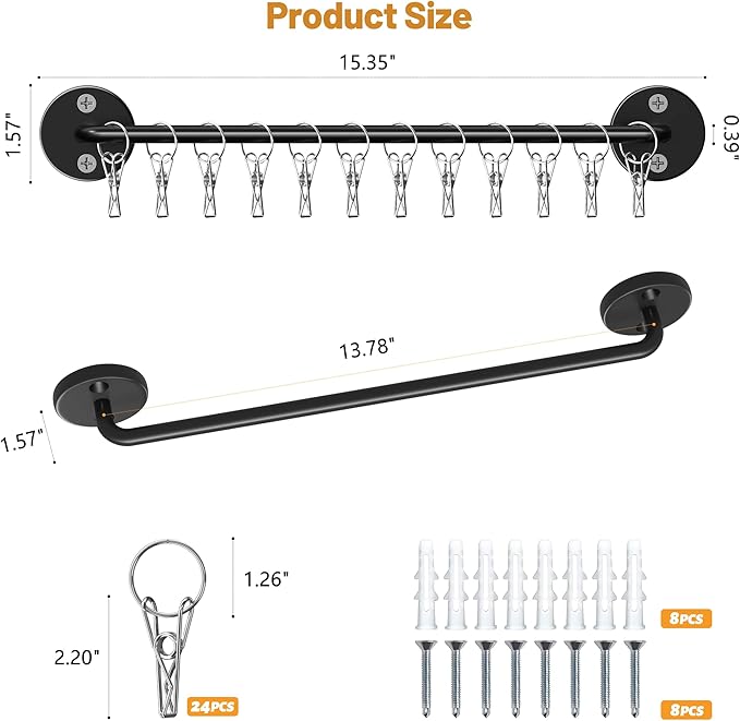 2 Pack Metal Hat Organizer for Baseball Caps with 12 Large Clips, Wall-mounted Hat Rack Holds up to 24 Hats, Hats Hanger Holder for Closet Wall Storage, Fits All Caps Display-Black