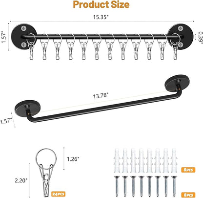 2 Pack Metal Hat Organizer for Baseball Caps with 12 Large Clips, Wall-mounted Hat Rack Holds up to 24 Hats, Hats Hanger Holder for Closet Wall Storage, Fits All Caps Display-Black
