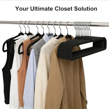 60 Pack Black Velvet Pants Hangers, Flocked Pants Hangers, Felt Clothes Hanger Heavy Duty Non Slip, Space-Saving Clothing Hanger with 360 Swivel Hook for Coat Jeans Shorts Skirts Tank Top