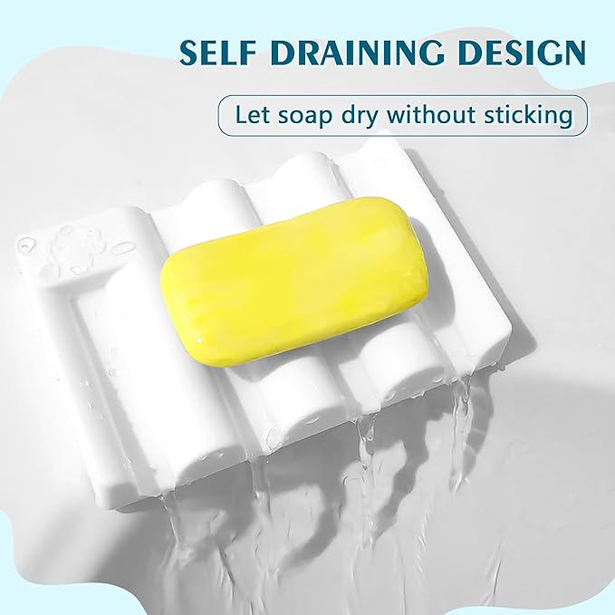 Silicone Soap Dish,Self Draining Soap Holder Perfect for Shower,Bathroom Sink,Kitchen Sink & Travel,Non-Slip Bar Soap Holder Extend Soap Life,Keep Soap Bars Dry & Easy Cleaning White-2Pcs