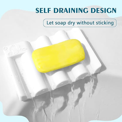 Silicone Soap Dish,Self Draining Soap Holder Perfect for Shower,Bathroom Sink,Kitchen Sink & Travel,Non-Slip Bar Soap Holder Extend Soap Life,Keep Soap Bars Dry & Easy Cleaning White-2Pcs