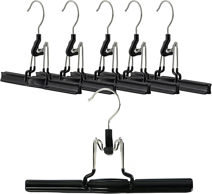 Mawa by Reston Lloyd Non-Slip Space-Saving Clothes Hanger with Clamp for Pants and Skirts, Style M/26, Set of 6, Black