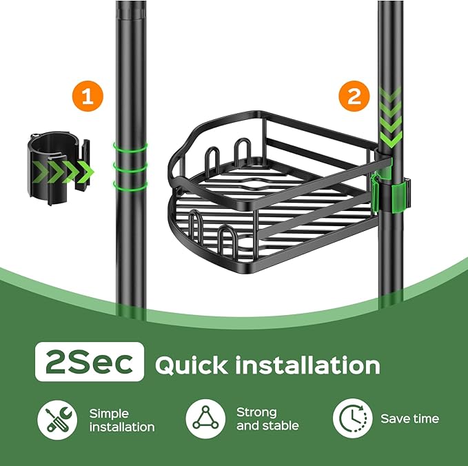 HAMITOR Shower Caddy Tension Pole: Rustproof Quick Install Corner Bathroom Organizer Shelf on Floor for Renters - 4-Tier Large Capacity Storage Rack with Soap Holder for Apartment -47-121 Inch/Black