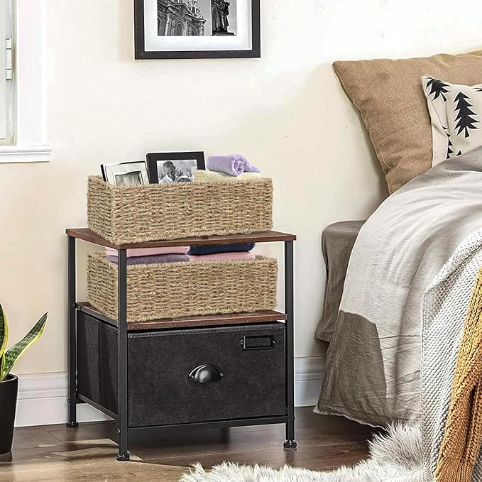 [2-Pack] Seagrass Storage Baskets, Rectangle Wicker Containers, Wicker Toilet Basket Tank Topper, Handwoven Natural Storage Baskets for Shelves, Bathroom, Bedroom (16" x 6.5" x 4.3")