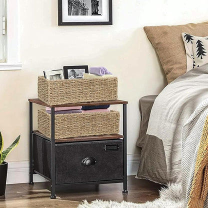 [2-Pack] Seagrass Storage Baskets, Rectangle Wicker Containers, Wicker Toilet Basket Tank Topper, Handwoven Natural Storage Baskets for Shelves, Bathroom, Bedroom (16" x 6.5" x 4.3")