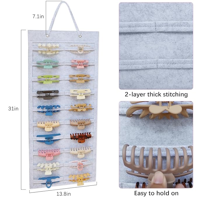 SMUK Claw Clip Organizer for Women, Hanging Mount Hair Clips Holder Organizer for Girls, Hair Bow Claw Clip Stand Storage for Wall, Door, Closet