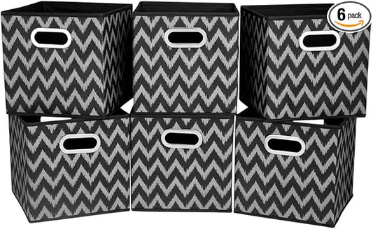 Collapsible Cube Storage Bins Chevron Cloth Storage Inserts Cubes Folding Fabric Storage Boxes 10.5x10.5 X 11 In Black Storage Baskets Drawer for Cube Organizer Storage QY-SC10-6