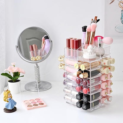 Ikee Design Lipstick Organizer with 53 Slots 360 Degree Rotating Spinning Acrylic Lip Gloss Organizer for Makeup, Lipsticks, Brushes, Cosmetic Storage Display, Bathroom, Vanity, Countertop