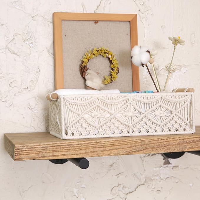 Nonam Macrame Storage Baskets, Boho Decor Style Woven Storage Boxes for Home Organization, Toilet Tank Shelf Cabinet Organizer Baskets,Set of 2-Weave White