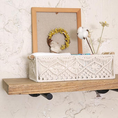 Nonam Macrame Storage Baskets, Boho Decor Style Woven Storage Boxes for Home Organization, Toilet Tank Shelf Cabinet Organizer Baskets,Set of 2-Weave White