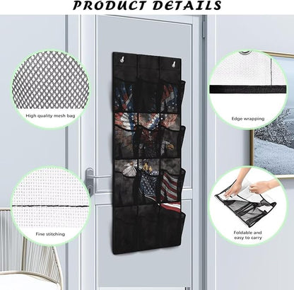 Eagle Door Hanger Organizer 12 Pockets Over The Door Shoe Organizer USA Flag Wall Hanging Storage Mesh Fabric Multi-Funtion Storage Bag for Bathroom