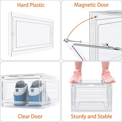 HOMIDEC Shoe Storage, 8 Pack Shoe Organizer Clear Hard Plastic Shoe Box, Shoe Boxes Clear Plastic Stackable, Shoe Boxes with Lids for Size 13