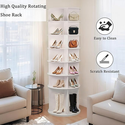 Runboll 7-Tier Rotating Shoe Rack Tower Spinning Shoe Display Lazy Susan Storage Tower, Free Standing 360 Revolving Shoe Organizer for Living Room Entryway Doorway