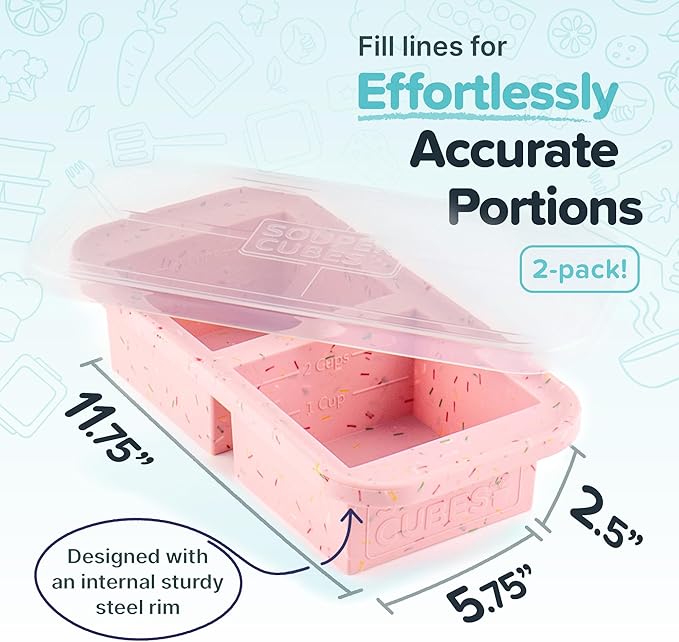 Souper Cubes 2 Cup Silicone Freezer Tray with Lid, Perfect for Storing Lasagna, Leftovers, Sauces, Portioned Meals and More, Silicone Freezer Mold for Meal Prepping - Cotton Candy - 2-Pack