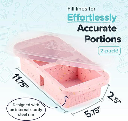 Souper Cubes 2 Cup Silicone Freezer Tray with Lid, Perfect for Storing Lasagna, Leftovers, Sauces, Portioned Meals and More, Silicone Freezer Mold for Meal Prepping - Cotton Candy - 2-Pack