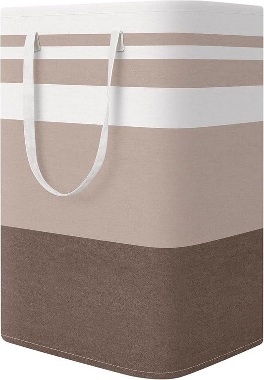 StorageRight Large Collapsible Laundry Basket Hamper with Easy Carry Handles，Freestanding Clothes Hampers for Laundry, Bedroom, Dorm, Towels, Toys, 75L, Khaki