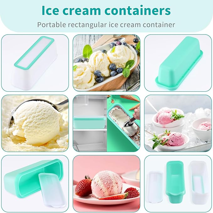 Ice Cream Containers Set of 2, 1.5 Quart Ice Cream Tub, Reusable Homemade Ice Cream Tubs with Stackable Freezer Storage Container for Yogurt, Sorbet, Gelato (Cyan+Orange=2Pack)