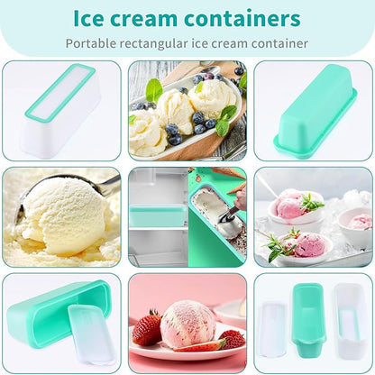 Ice Cream Containers Set of 2, 1.5 Quart Ice Cream Tub, Reusable Homemade Ice Cream Tubs with Stackable Freezer Storage Container for Yogurt, Sorbet, Gelato (Cyan+Orange=2Pack)
