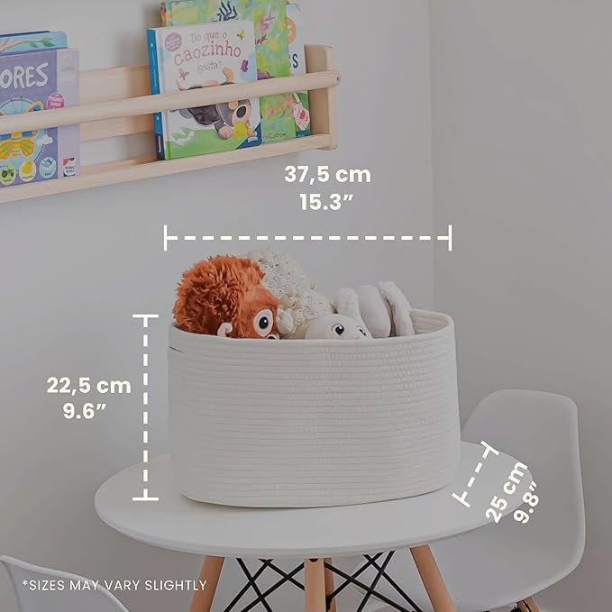 Off-White Cotton Rope Baskets for Shelves, Set of 3-15"×10"×9½" - Woven Storage Baskets for Organizing - Closet, Nursery, Bedroom, Playroom - Toys, Books, Towels, Clothes