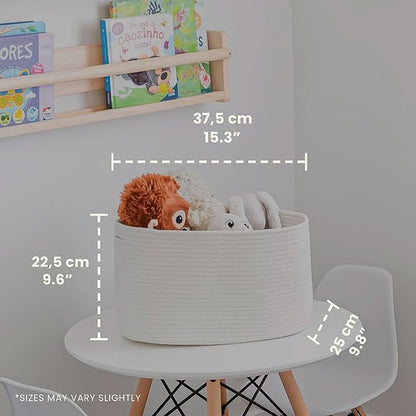 Off-White Cotton Rope Baskets for Shelves, Set of 3-15"×10"×9½" - Woven Storage Baskets for Organizing - Closet, Nursery, Bedroom, Playroom - Toys, Books, Towels, Clothes