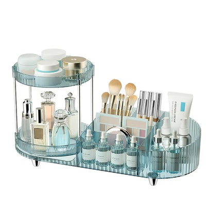 Rotating Makeup Organizer for Vanity, 2 Perfume Trays with 5 Compartments Cosmetic & Skincare Storage, Space-Saving Beauty Organizer, Multi-Purpose Countertop Organizers for Bathroom, Desktop, Pantry