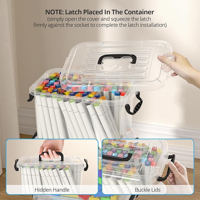 Plastic Storage Containers with Lids - 6 Pack 6 Quart Clear Storage Bins with Lids, Stackable Storage Containers for Organizing, Small Plastic Storage Box with Lid, Black Handle and Latches