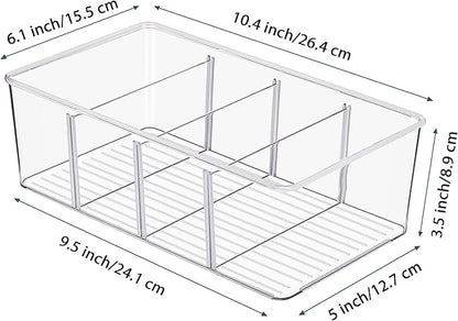 Vtopmart 2 Pack Food Storage Organizer Bins, Clear Plastic Bins for Pantry, Kitchen, Fridge, Cabinet Organization and Storage, 4 Compartment Holder Packets, Snacks, Pouches, Spice Packets