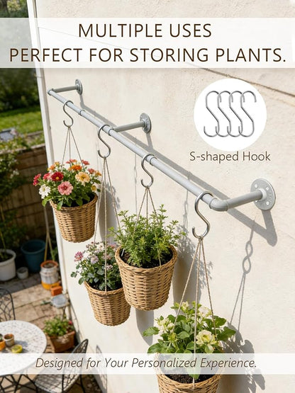 Aduanbang 65.7in Industrial Pipe Wall Mounted Clothes Rack, Heavy Duty Detachable Iron Garment Bar, Rustic Space-Saving Hanging Rod for Bedroom, Closet – Silver Gray,4 hooks