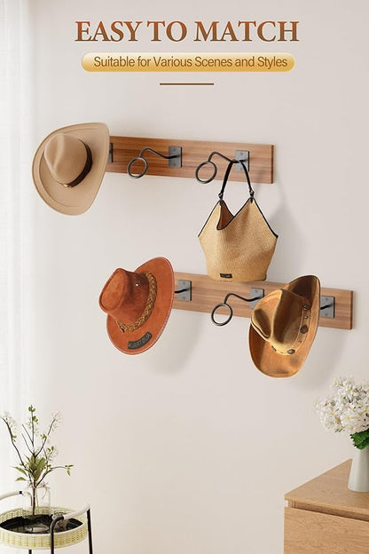 Cinati Cowboy Hat Rack for Wall 6 Pack, Cowboy Hat Holder Wall Mount, Western Rustic Metal Hats Hanger Hooks Organizer for Fedora,Sun Hats,Wide Brim,Western Room Decor