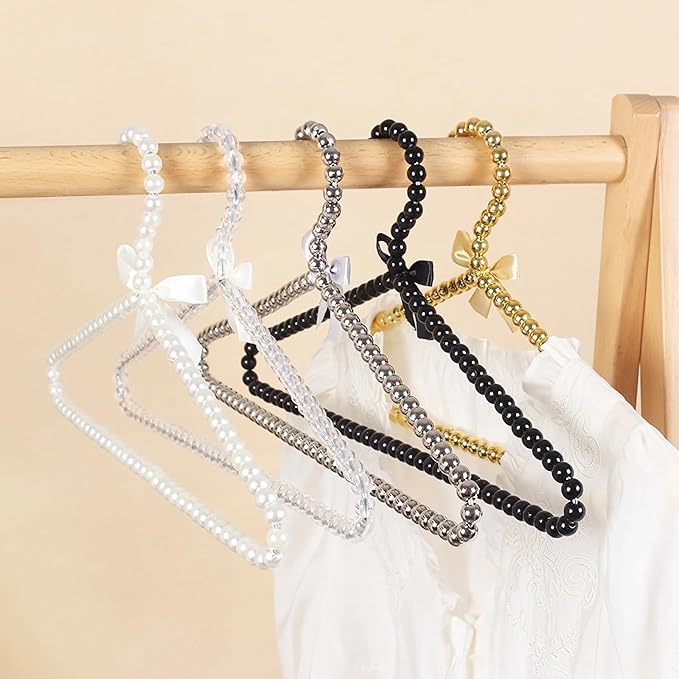 6-Piece Pearl Clothes Hanger Set Wedding Hanger Bridal Bridesmaid Hangers for Wedding Dress Standard Pearl Hangers (Gold, 6)