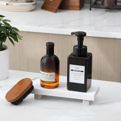 Bathroom Counter Organizer Wood Pedestal Stand Farmhouse Decorative Tray Soap Holder for Kitchen Decor, Small, White