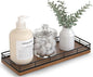 Bathroom Tray for Counter Top Organizer – Oak Wood Vanity Tray with Metal Frame for Dresser, Kitchen, Nightstand – Black & Brown Decorative Storage