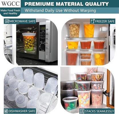 WGCC Deli Containers with Lids 48 Sets- Disposable Soup Containers with Lids 16oz, 32oz - Food Containers with Leakproof, BPA Free/Microwave/Freezer/Dishwasher Safe