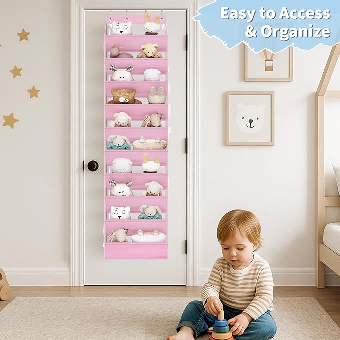 AOODA 10 Tier Clear Over the Door Shoe Organizer Storage, Deep Pockets Large Hanging Shoe Rack for Closet Door, Fit 20 Pairs Shoe Holder Hanger for Sneakers, Boots (Pink)