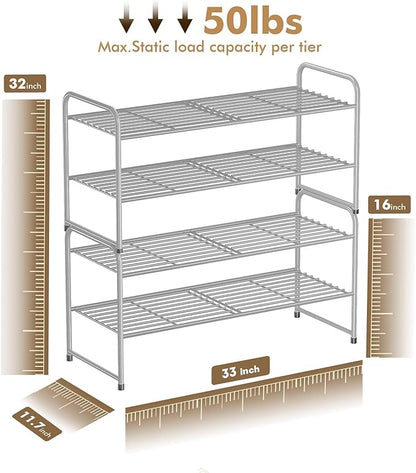 SUFAUY 2-Tier 33" Wide Shoe Rack, Closet Metal Wire, Stackable, Gray