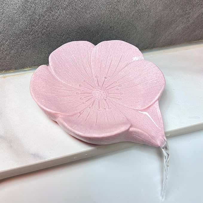Soap Dish Soap Holder Self-Draining Soap Dish, Resin Bar Soap Holder, Plum Blossom Shape Soap Tray Soap Saver for Bathroom,Kitchen,Sink,Bathtub,Easy Cleaning and Keep Dry