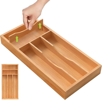 Unibambou Bamboo Utensil Drawer Organizer with Removable Dividers, Kitchen Organizer for Flatware Cutlery, Silverware Tray for Drawer (5/4 Flexible Slots, Natural)