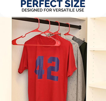 Closetselect Plastic Hangers 50 Pack - Space Saving Clothes Hangers, Made in USA, Durable & Strong Plastic Shirt & Coat Hanger with Notches & Shoulder Grooves, Non-Slip Clothing Hangers | Red Engine