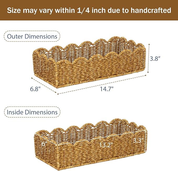 Scalloped Toilet Paper Basket: Water-Resistant Handmade Organizer - Natural Tan for Organic Back of Toilet Tank top & Scandinavian Kitchens 1pack